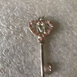 Heart Key Pendant with Pink rhinestone Accents